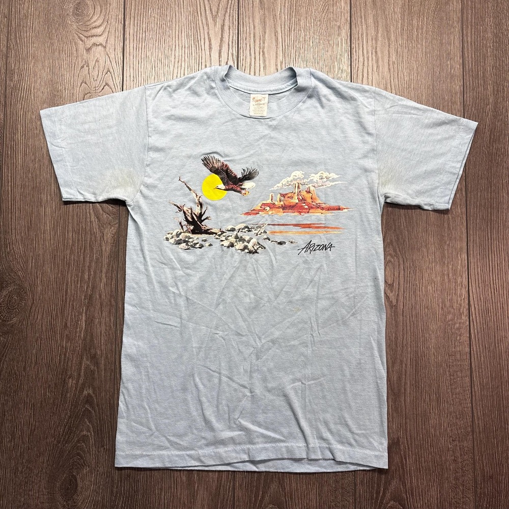 Vintage Arizona 1970s Baby Blue T Shirt Small Nature Eagle